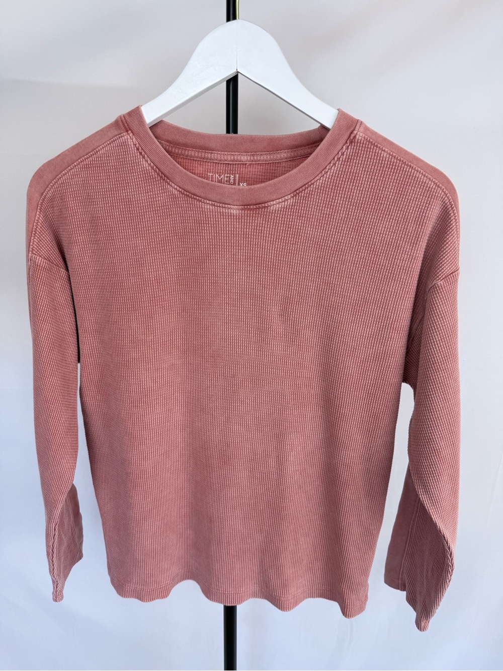 Time and Tru Dusty Rose Long-Sleeve Waffle Knit Top